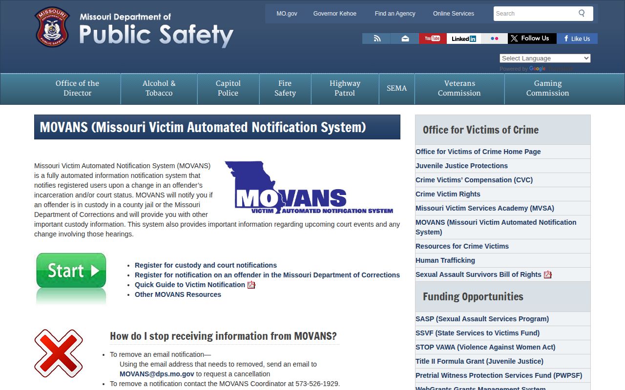Dade County Missouri MOVANS custody and court alert information