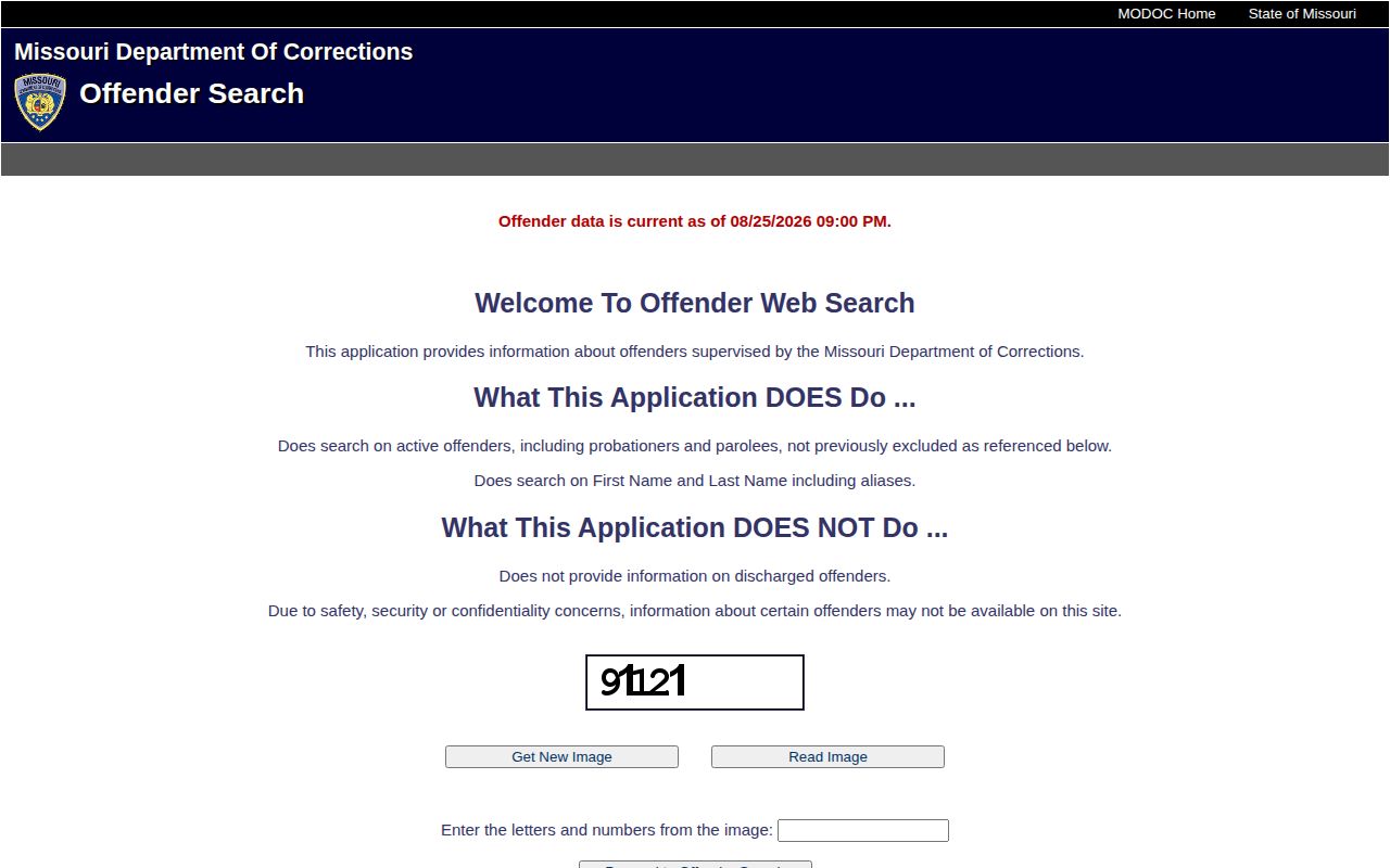 Dade County Missouri DOC offender search for state custody records