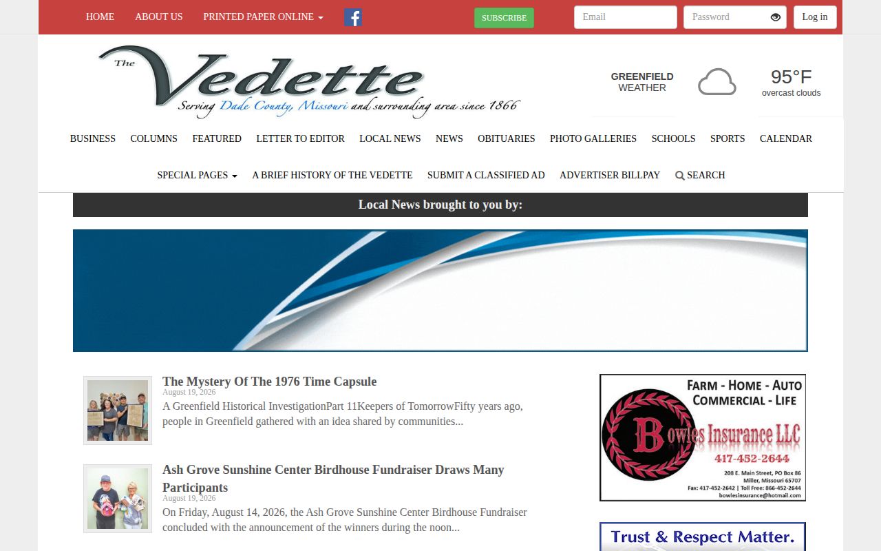 Dade County arrest news source at the Greenfield Vedette