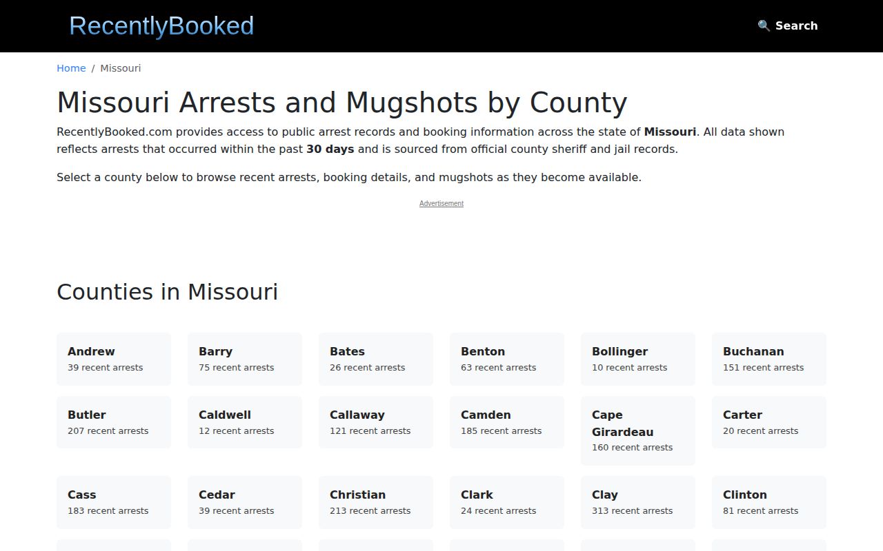 Dade County booking-record coverage check on RecentlyBooked
