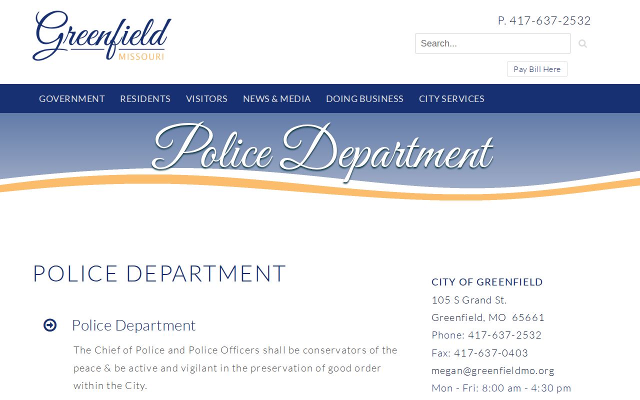 Dade County Greenfield Police arrest-record contact page